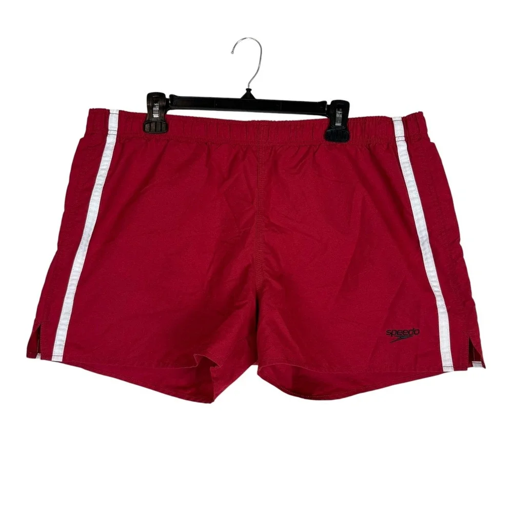 Speedo Shorts Mens Large Red Stripe Lined Swim Trunks Drawstring Mesh Liner